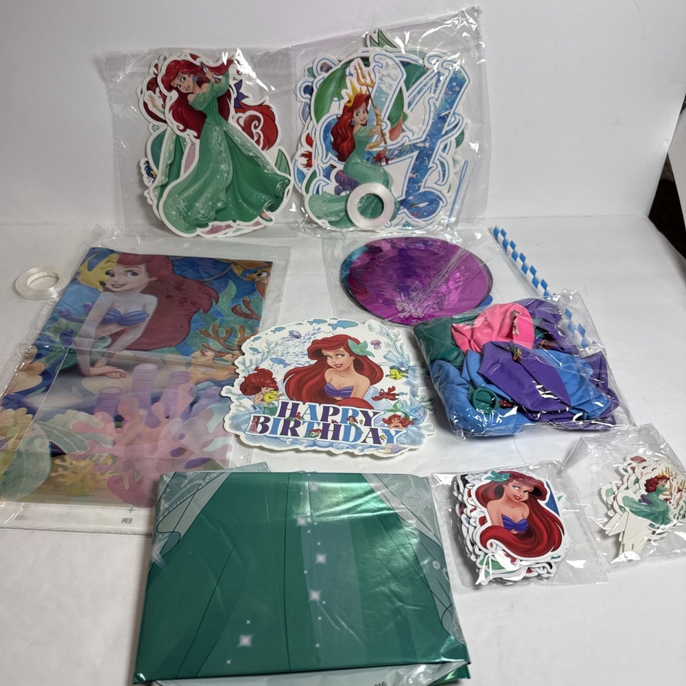 Disney Ariel Birthday Party Decoration Backdrop Tablecloth Balloons #2
